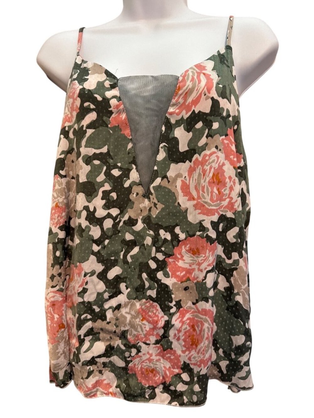 Wet Seal Camisole Med Green Pink Floral EUC